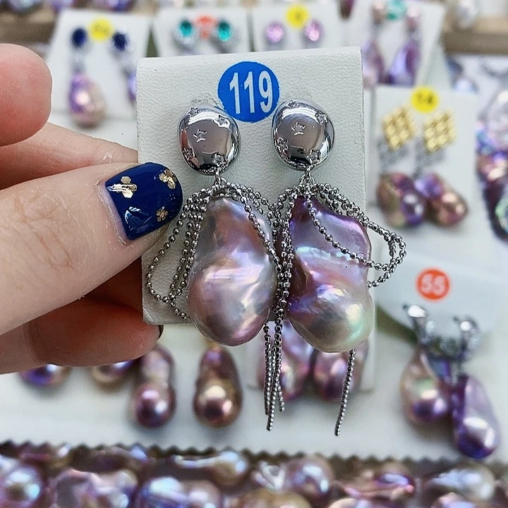 银S925镶嵌耳饰淡水珍珠一*光