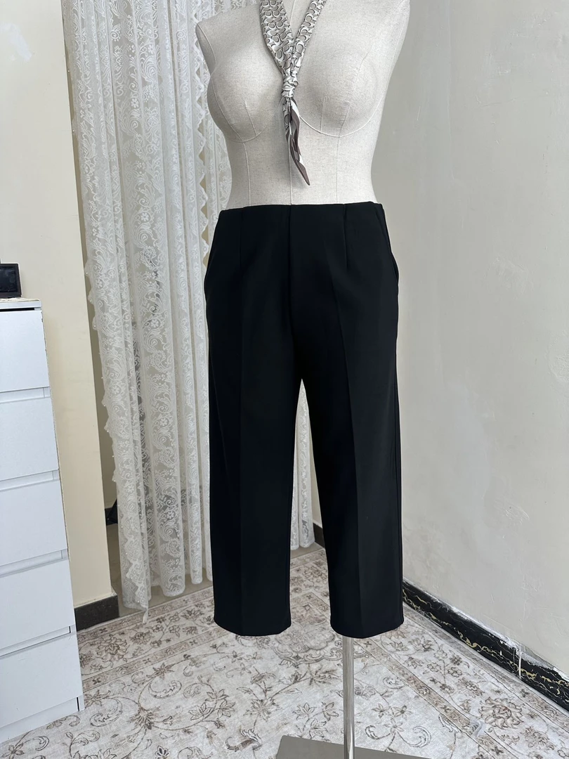 2025大码高腰松紧腰九分裤高弹烟管裤休闲裤设计师显瘦秋季款