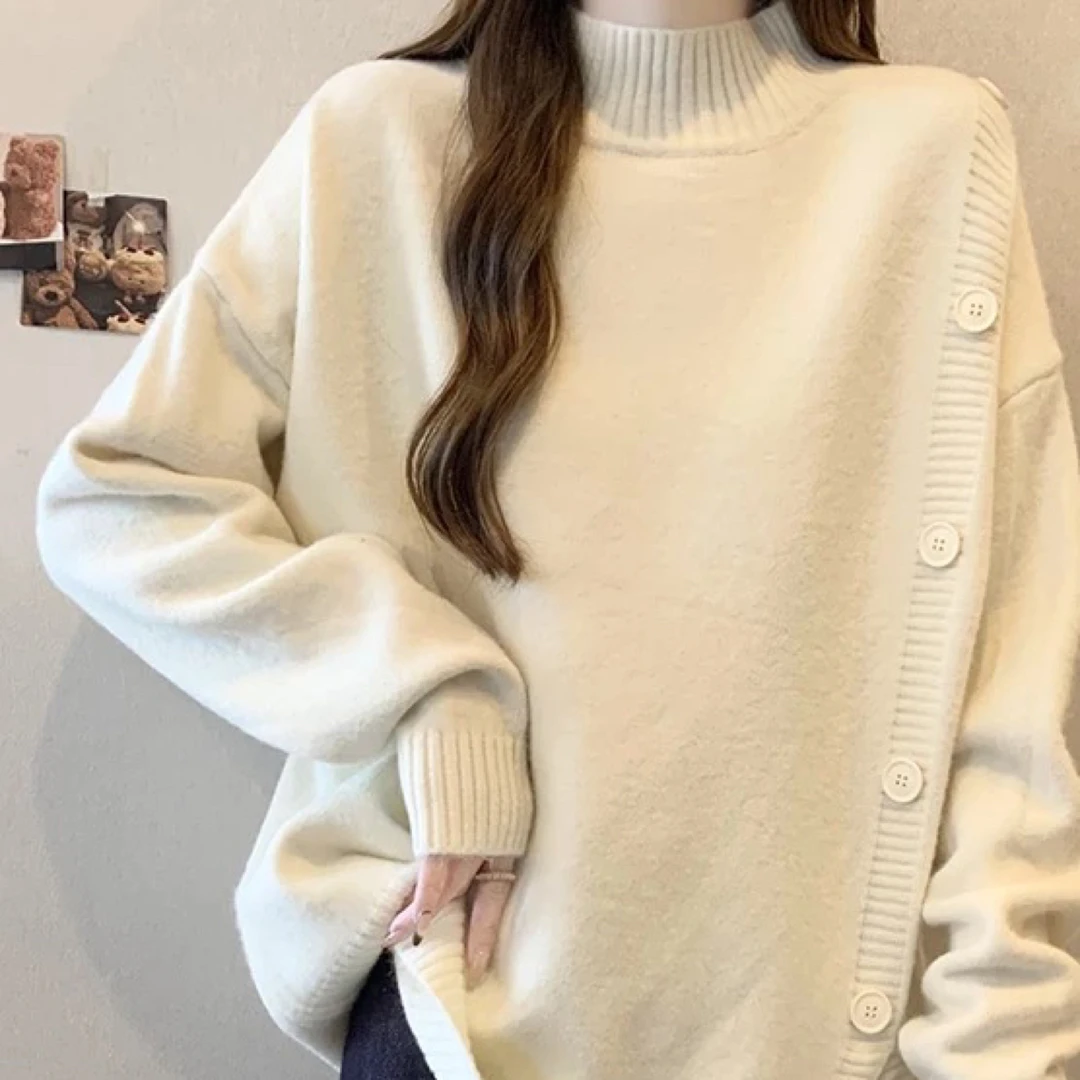 长袖女宽松型针织衫秋冬女装毛针织衫厚款休闲风上衣早秋打底冬季