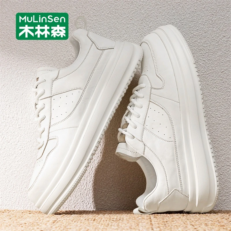 木林森板鞋男款2025新款秋季高级感时尚休闲鞋软底运动增高小白鞋
