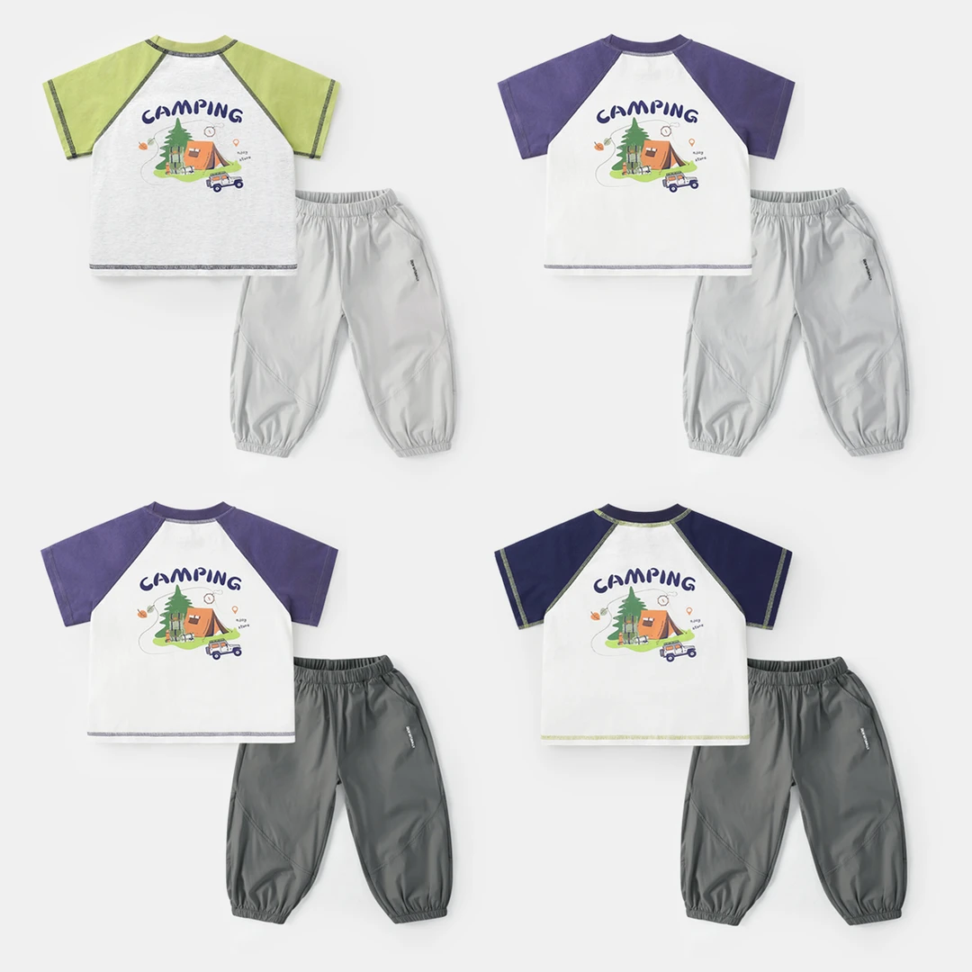 夏季男童短袖套装山系无骨短袖七分裤洋气休闲套装夏季潮UZN078