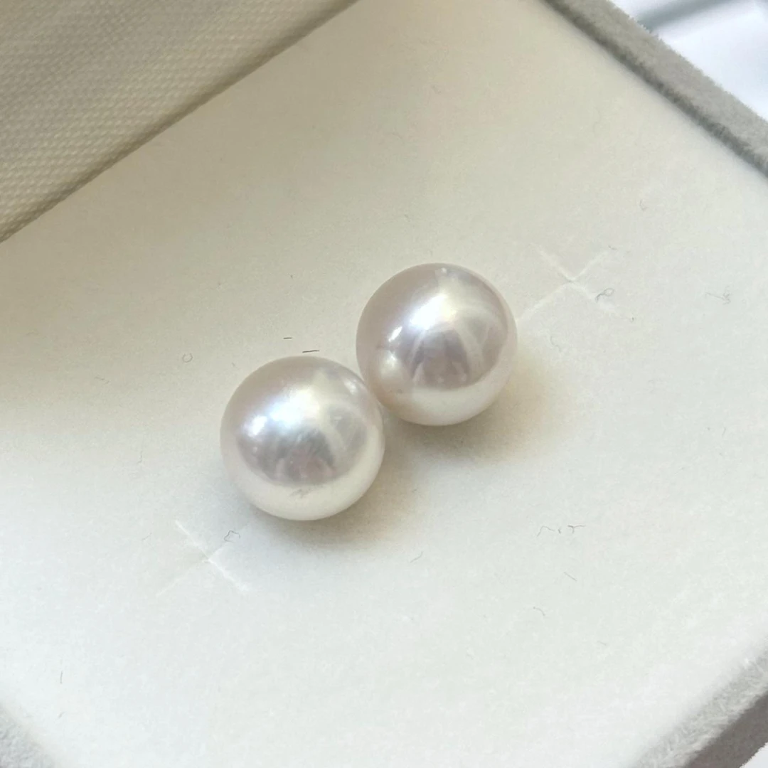 淡水珍珠9-10mm正圆淡水珍珠耳环耳钉