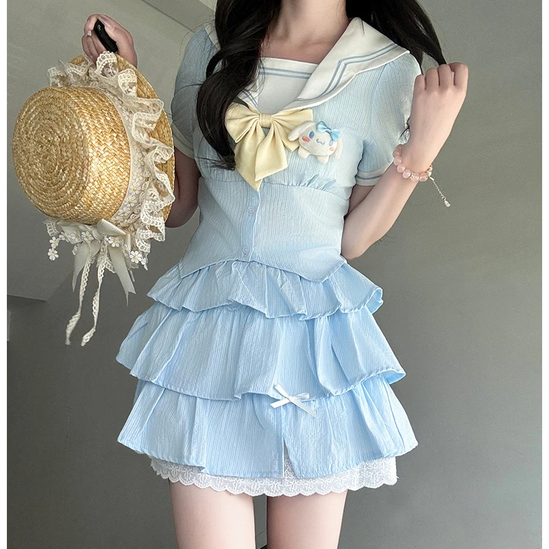 夏季清仓曼殊】布丁熊原创JK制服韩系蛋糕裙套装夏