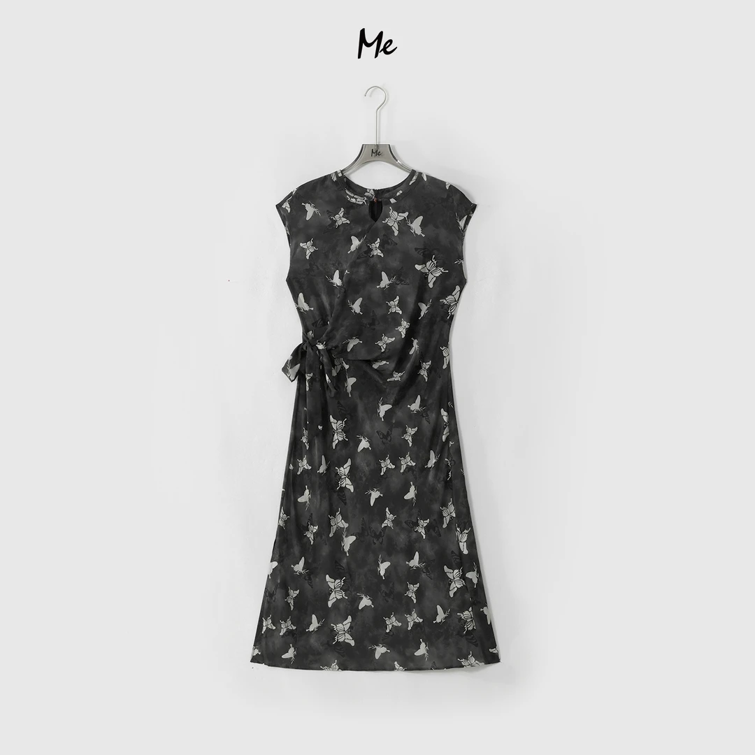 ME【100%真丝迷蝶连衣裙】15姆米真丝双绉收腰显瘦时尚裙子MESS6349