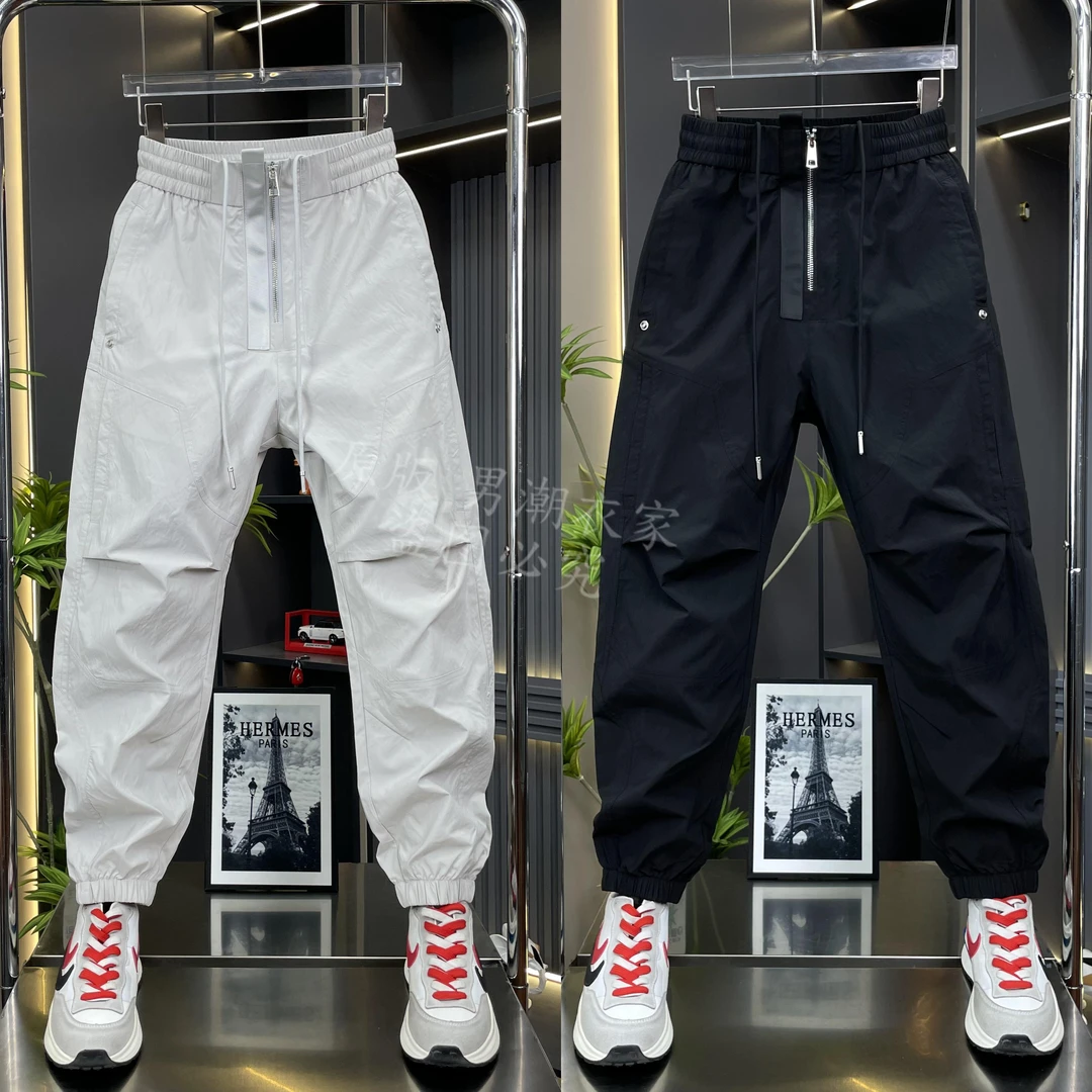 【高品质】2025新款夏季束脚男士休闲裤拉链弹力松紧腰百搭潮流时尚