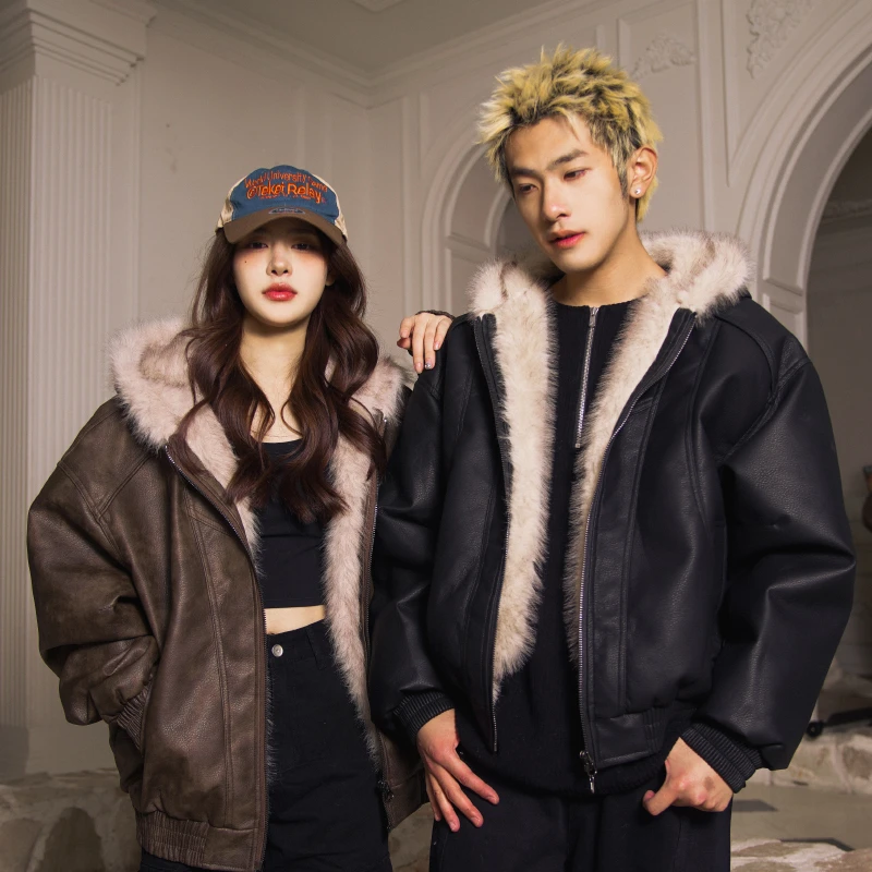 SOSTINE「座山雕」美式复古毛领廓形外套男女宽松棉服