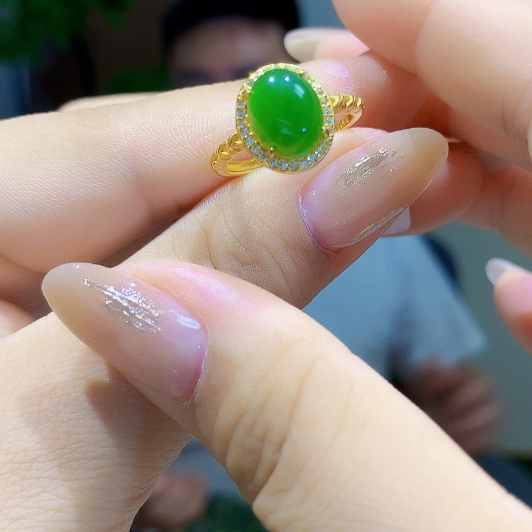 和田玉（碧玉）戒指银S925镀金镶嵌