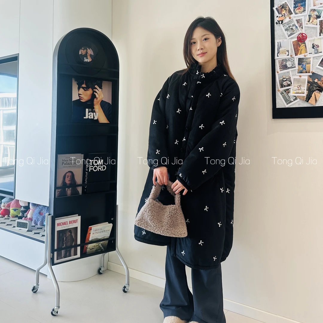 【刺绣蝴蝶结】三层加绒特厚女睡衣中长款外穿家居服防风保暖外套