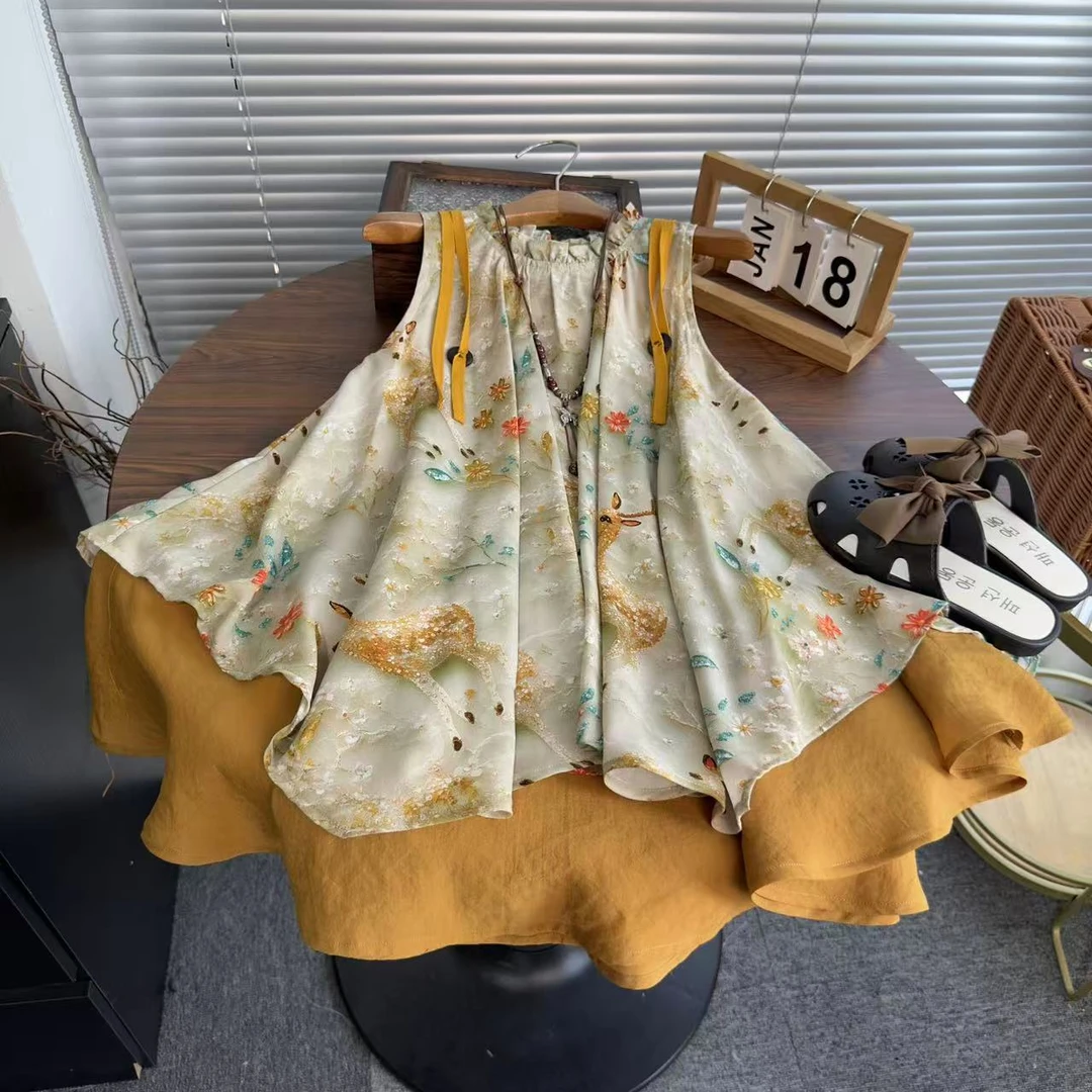 女童时尚连衣裙2025新款儿童沙滩裙夏季文艺风宽松印花复古裙子