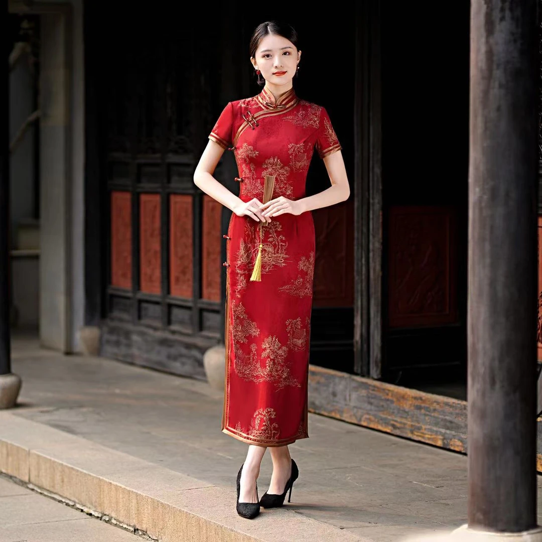 红尘 优雅国风长款旗袍M-4XL安诗歌