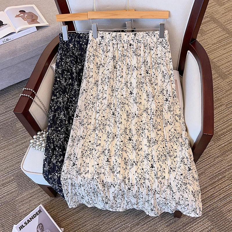 2025春季大码女装新款复古高腰显瘦百搭垂坠感碎花半身裙