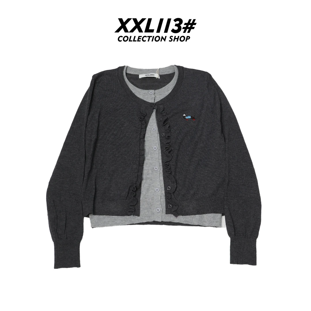 113* CENTRALIZED SHOP刺绣毛针织衫miu系拼接针织开衫X5F05H6840
