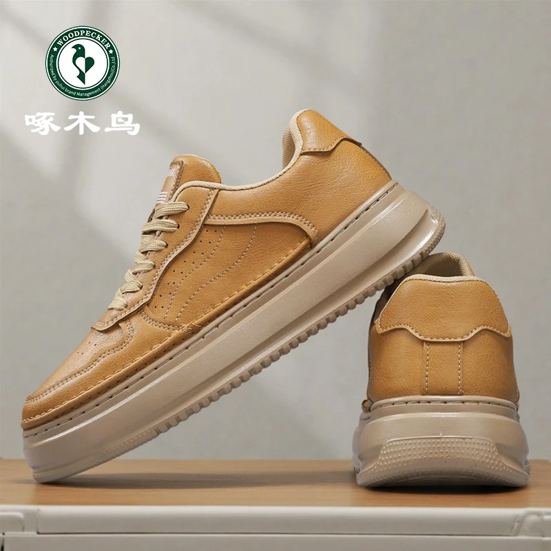 啄木鸟正品男鞋2025秋季新款厚底板鞋男百搭休闲鞋时尚百搭运动鞋