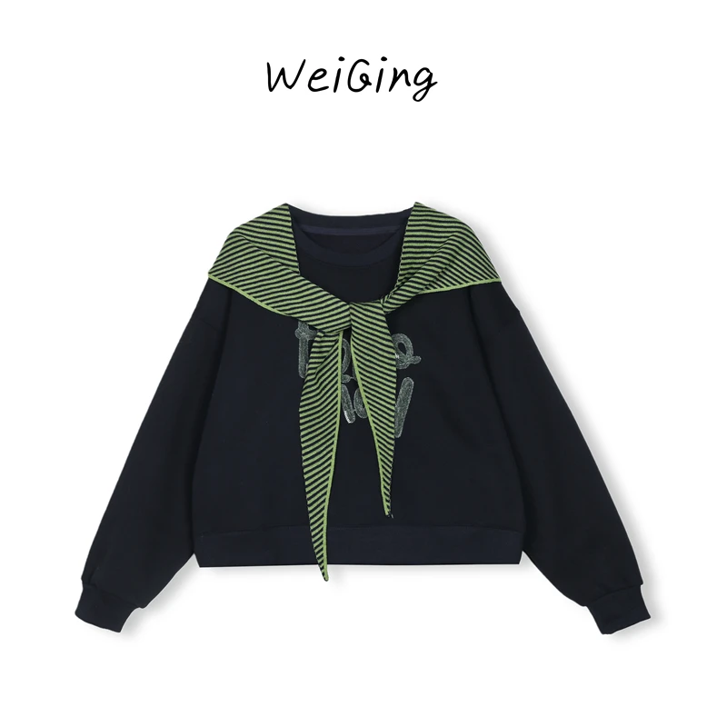 W5003【丹姐家~卫衣披肩两件套】美式复古字母厚款加绒卫衣