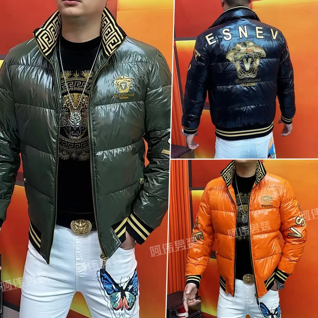 阿家男士冬季高品质刺绣加厚民族风羽绒服时尚修身百搭男上衣