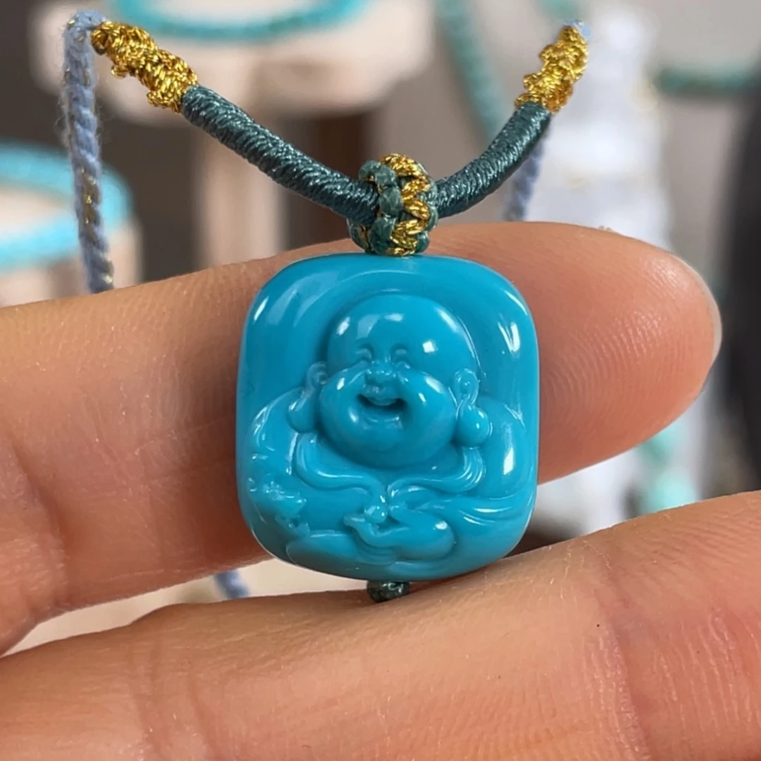 绿松石未镶嵌套链高蓝弥勒佛