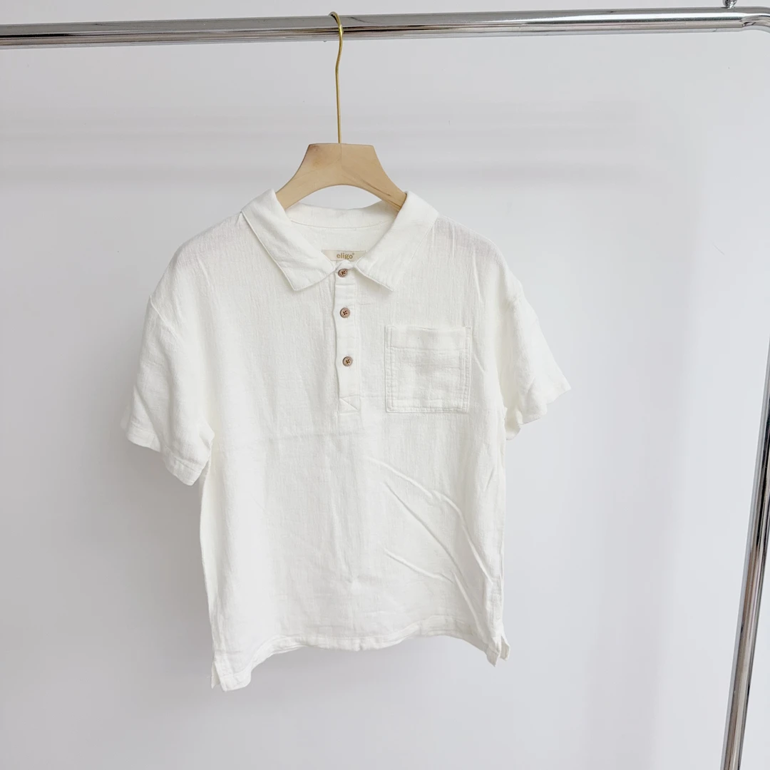 C233 大小童男女麻款翻领休闲衬衫