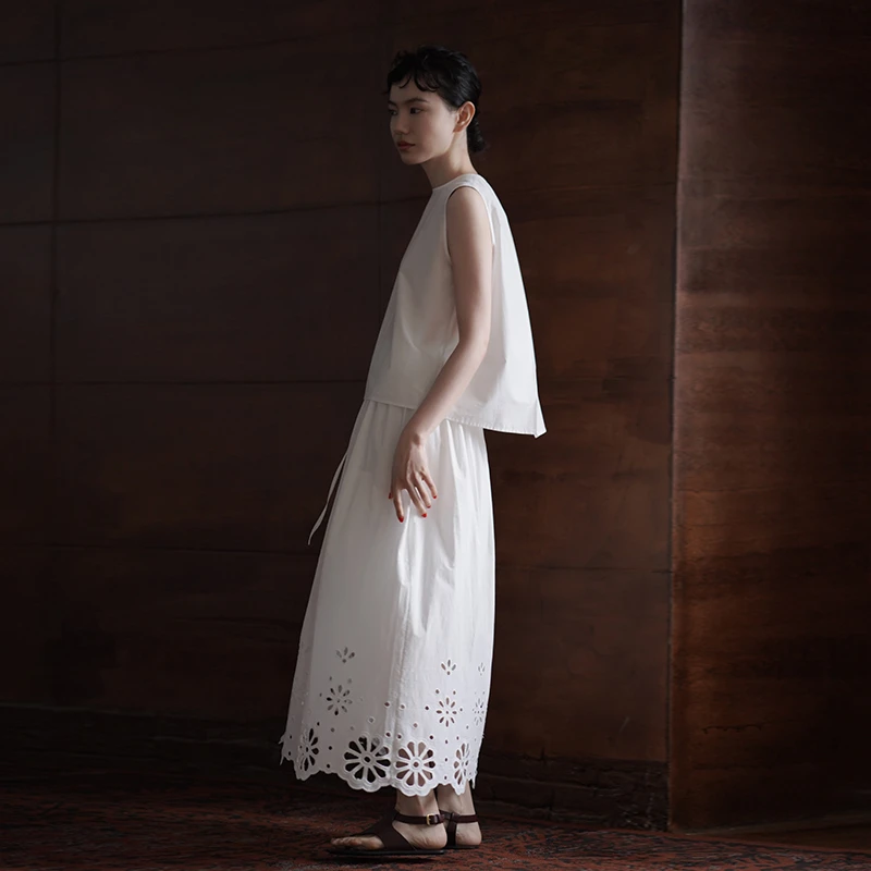 哈齿小姐 洁白之心套装重工刺绣花边a字半身裙显瘦背心休闲两件套