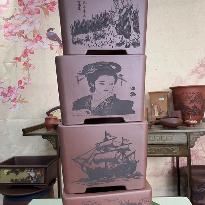 紫砂花盆四大弟子，四大美女,一帆风顺，四大神兽