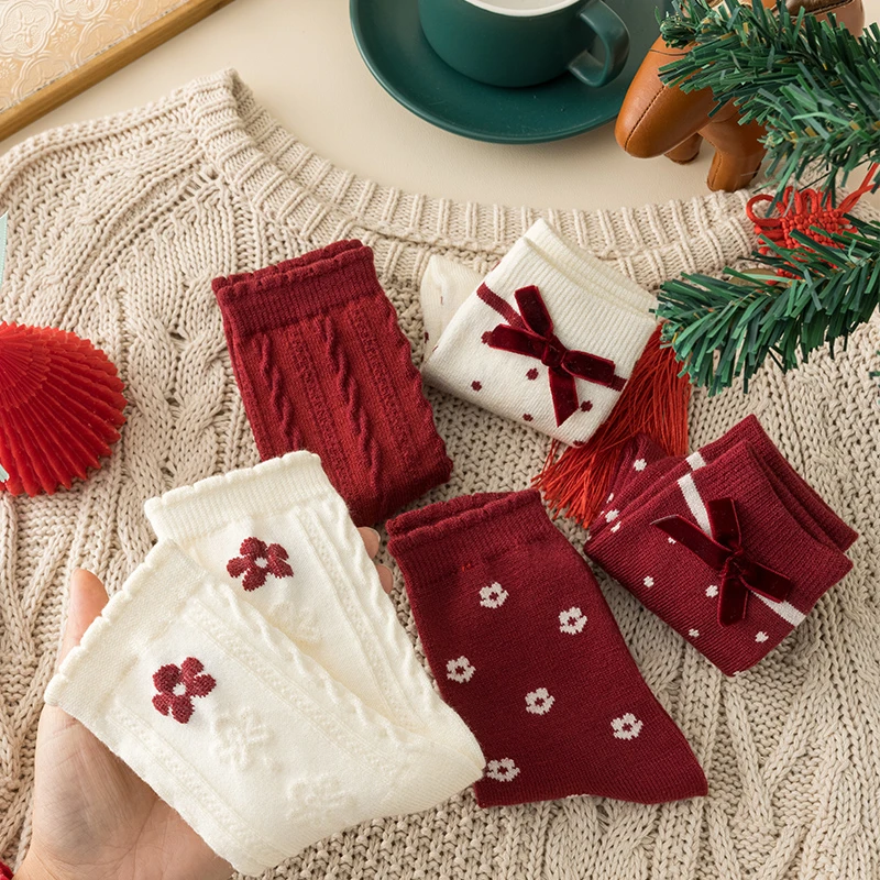 【亲子袜不起球】儿童袜子重工1-12岁中筒袜绵羊毛新年红袜不掉跟