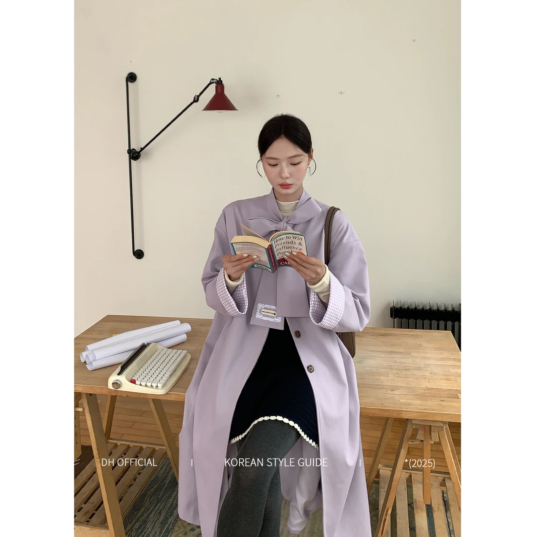 DH OFFICIAL大花【薰衣草之恋 coat】 气质优雅蝴蝶结系带宽松风衣
