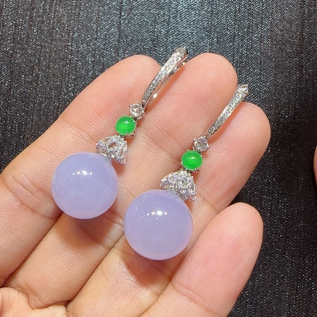 翡翠18K金镶嵌耳坠珠珠