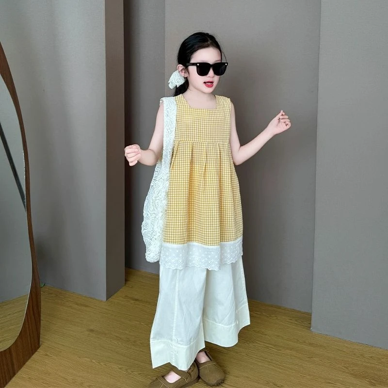 女童夏装套装2025新款女孩宽松洋气娃娃衫中大童休闲阔腿裤两件套