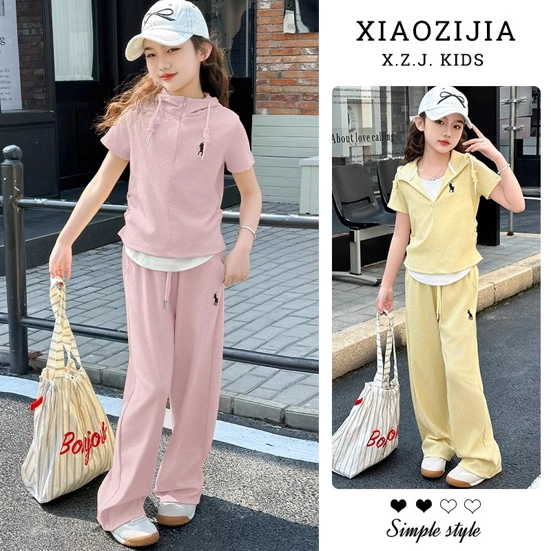 女童短袖套装夏季薄款2025新款女大童韩系穿搭运动两件套夏日衣服