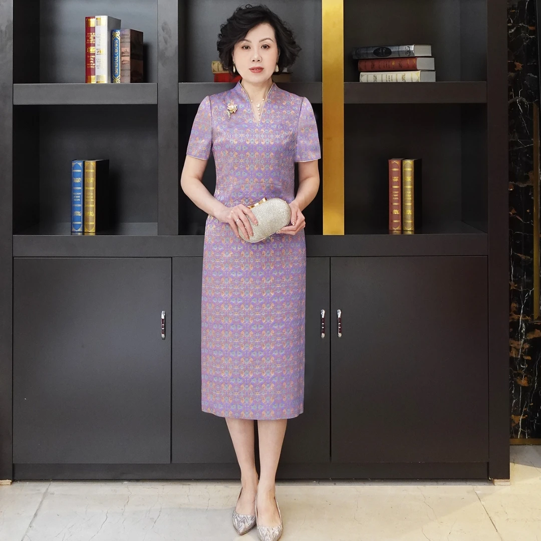 YINGDAK/应大石榴多福紫韵新中式礼服女连衣裙喜婆婆喜妈妈场合装