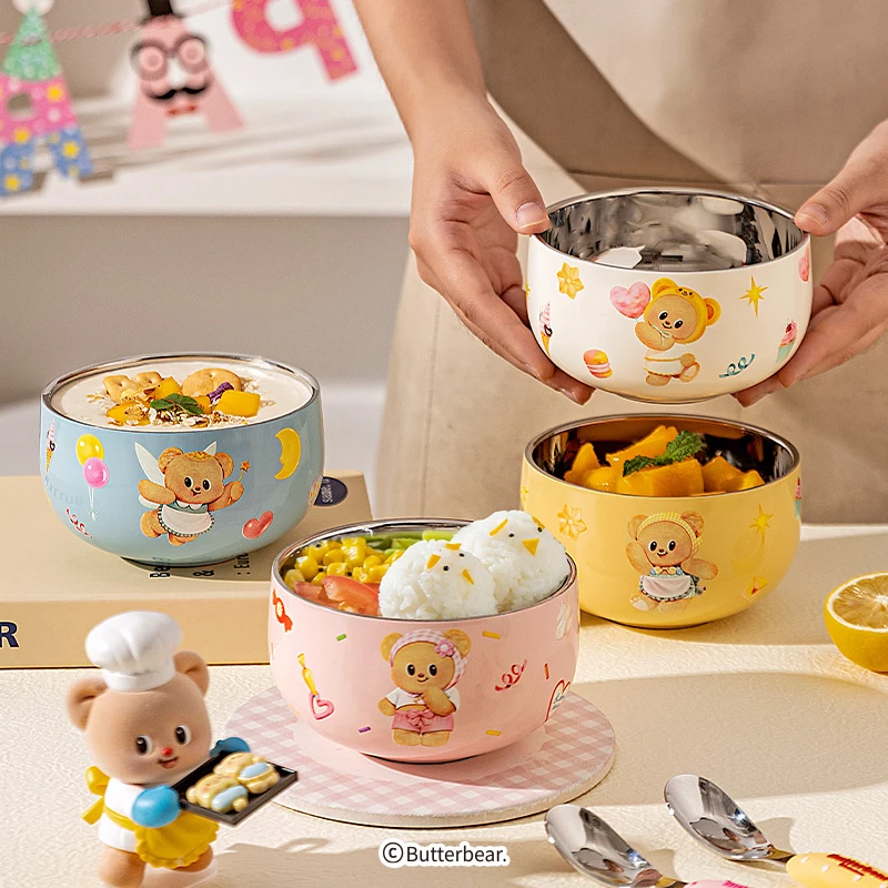 【摩登主妇&黄油小熊】儿童碗316L不锈钢餐具宝宝吃饭专用辅食碗