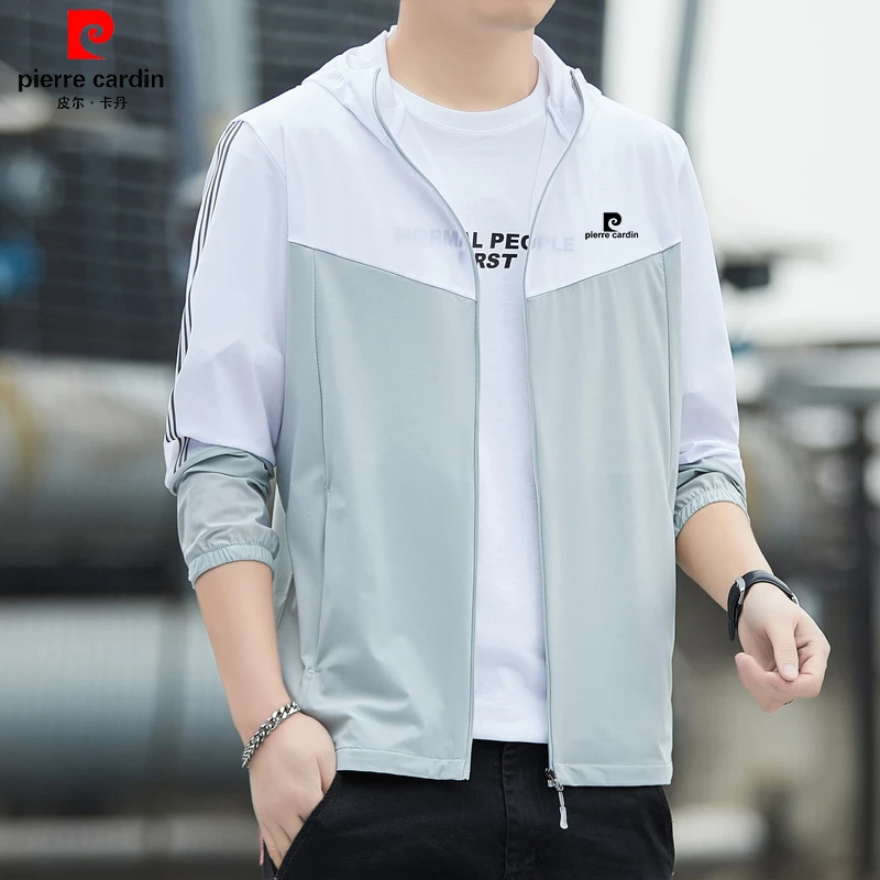 皮尔卡丹夏季冰丝防晒衣男士户外旅行钓鱼防晒服防紫外线连帽外套