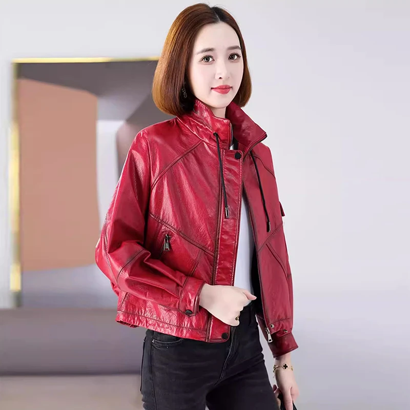 海宁真皮皮衣女新款短款洋气减龄机车服头层绵羊皮夹克外套