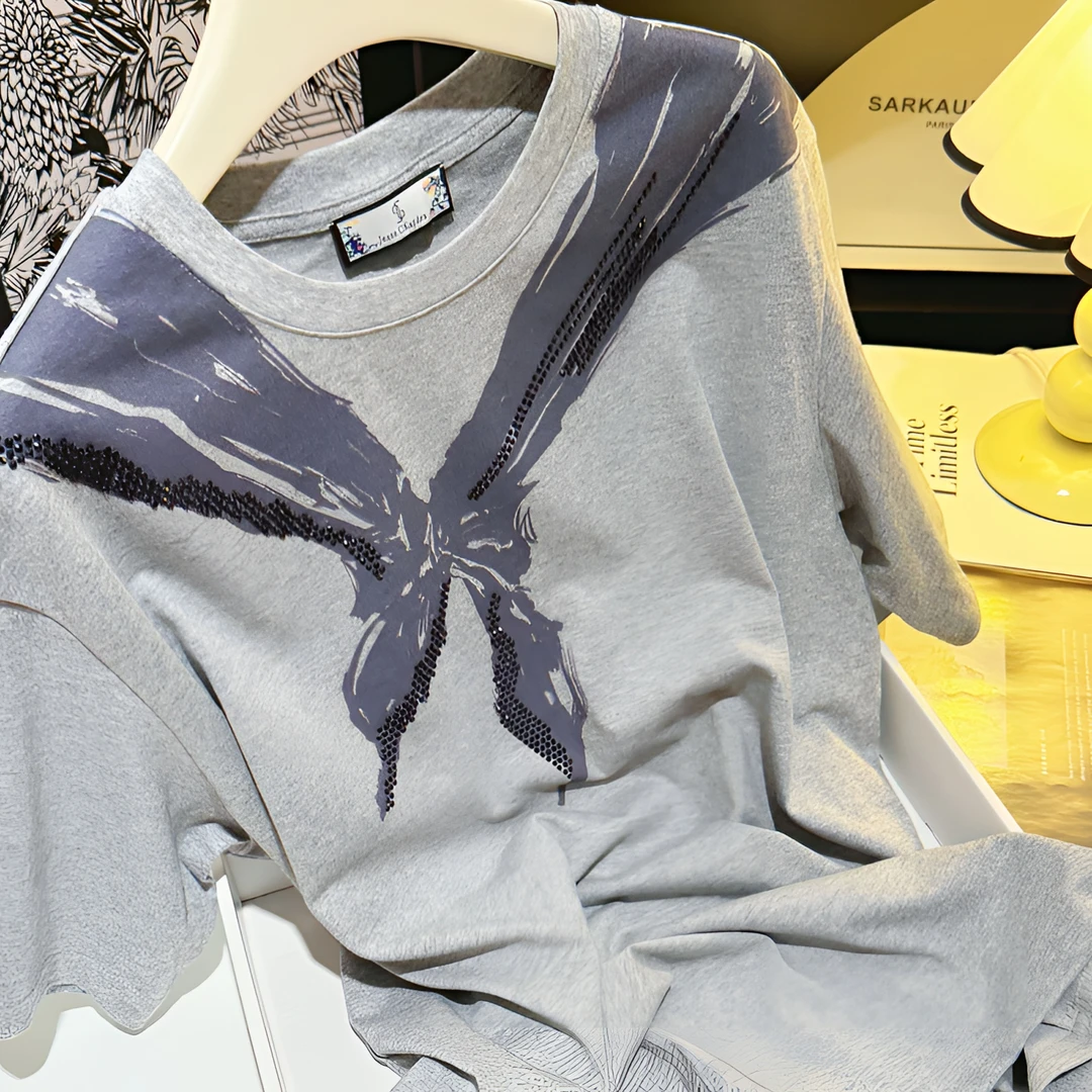 夏季花样少女蝴蝶结假领带系列短袖T恤重工清新时尚女上衣DP6721