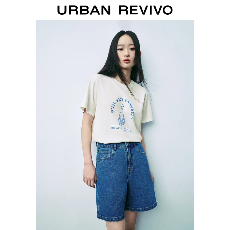 UR2025春季新款女装欧若风休闲创意撞色图案短袖T恤UYY450062