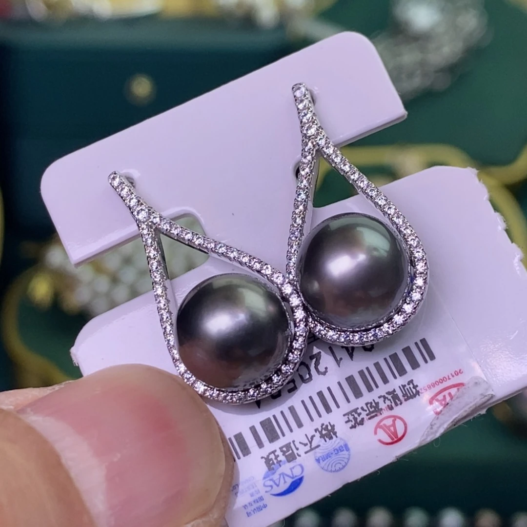 银S925镶嵌海水珍珠耳饰