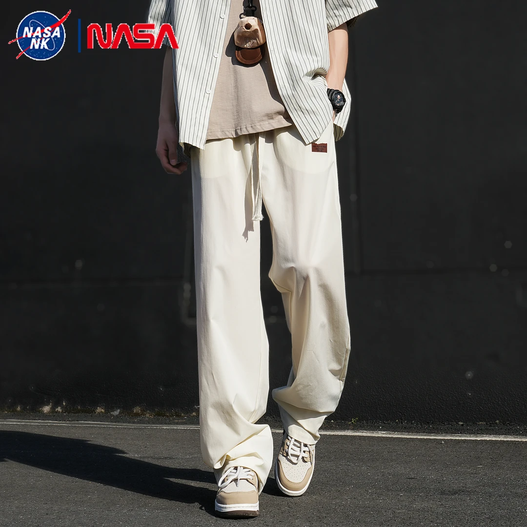 NASA联名夏季黑色冰丝裤男士2025新款直筒宽松薄款透气休闲长裤子