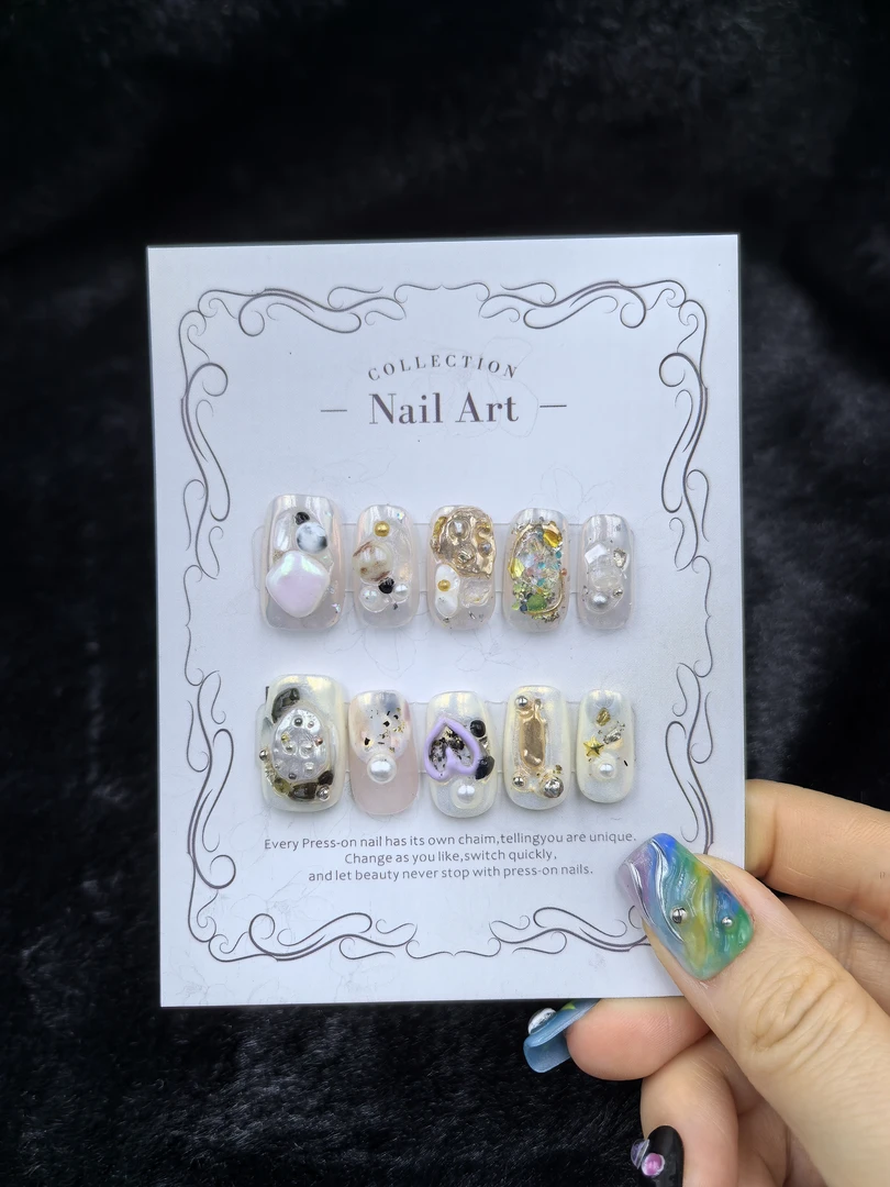 安夏 赴月 直角方 纯手工穿戴甲10片