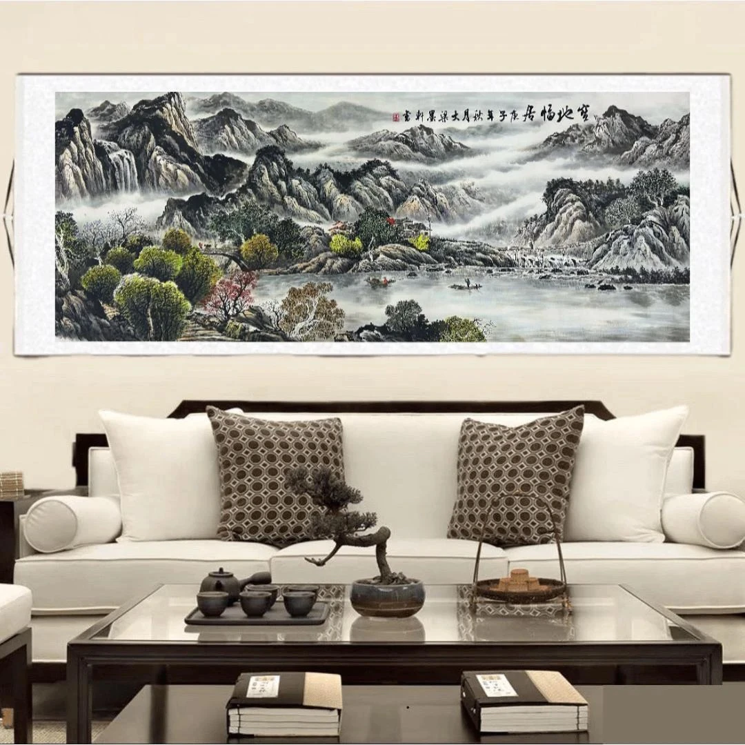 3.5米✖️96宝地福居山水挂画卷轴装裱