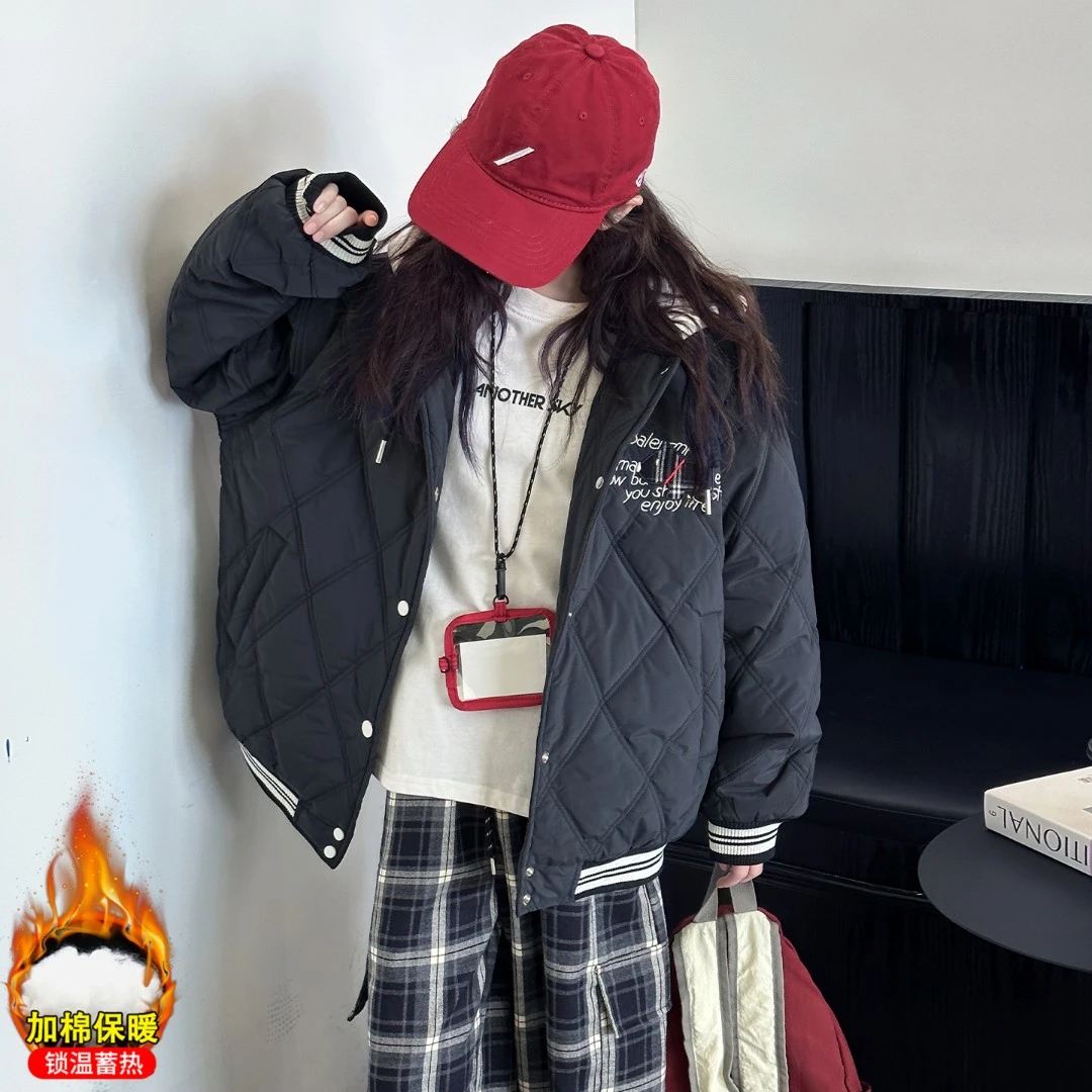 女童外套秋冬加厚棉衣2025新款洋气爆款女大童棉服连帽初中生上衣