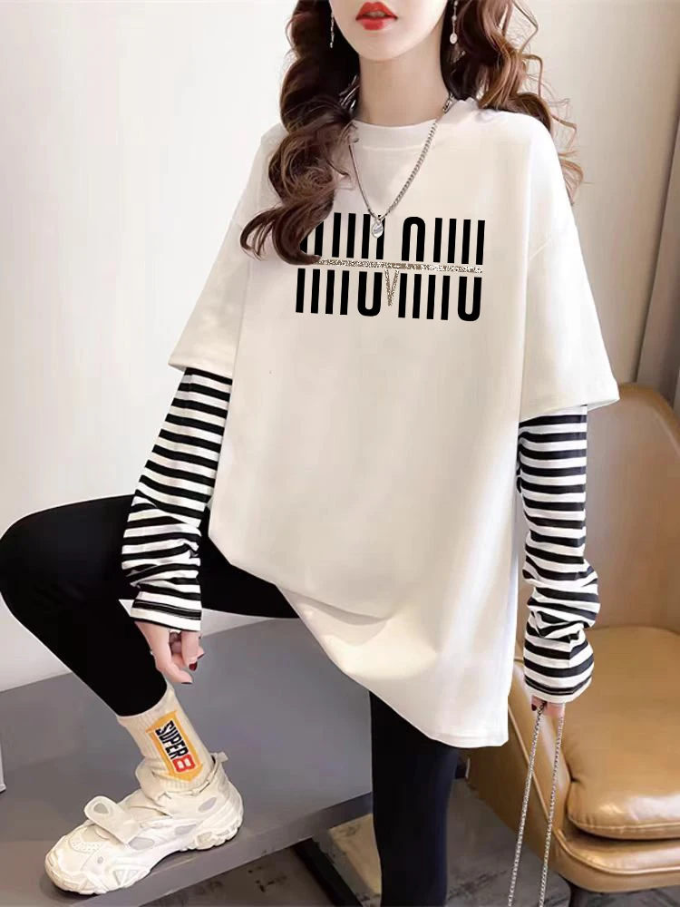 搭配鲨鱼裤的上衣春秋冬新款遮屁股长袖t恤女中长款包臀卫衣内搭