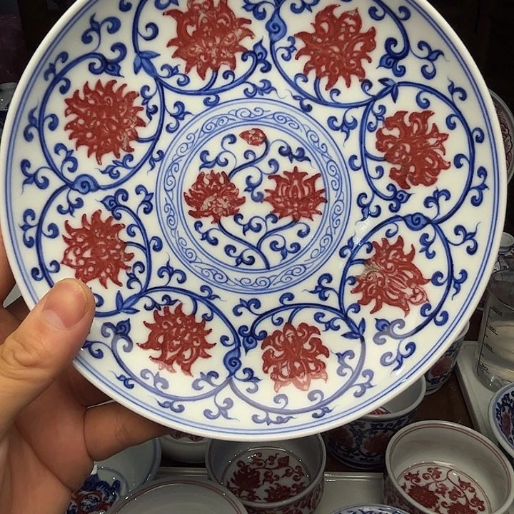 盖碗.*净青花釉里红壶承微瑕