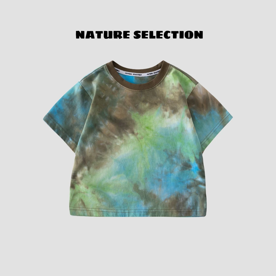 2025夏季高端儿童彩色扎染全棉短袖男士休闲新款服装ins