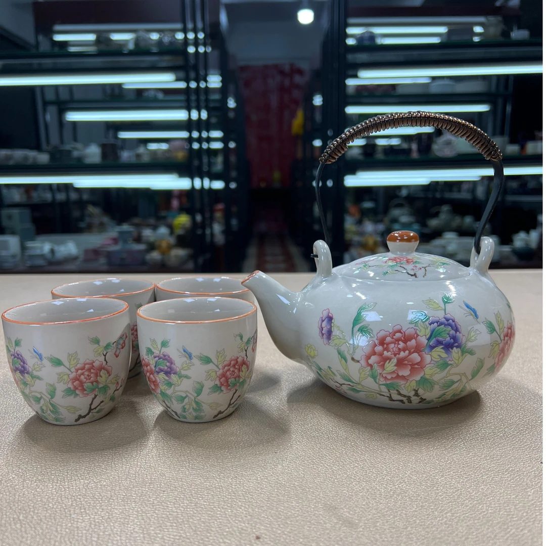 沐雨茶具 百花盛开提梁壶+四杯-1562