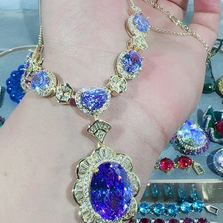 非金属红色蓝色满镶嵌吊坠戒指