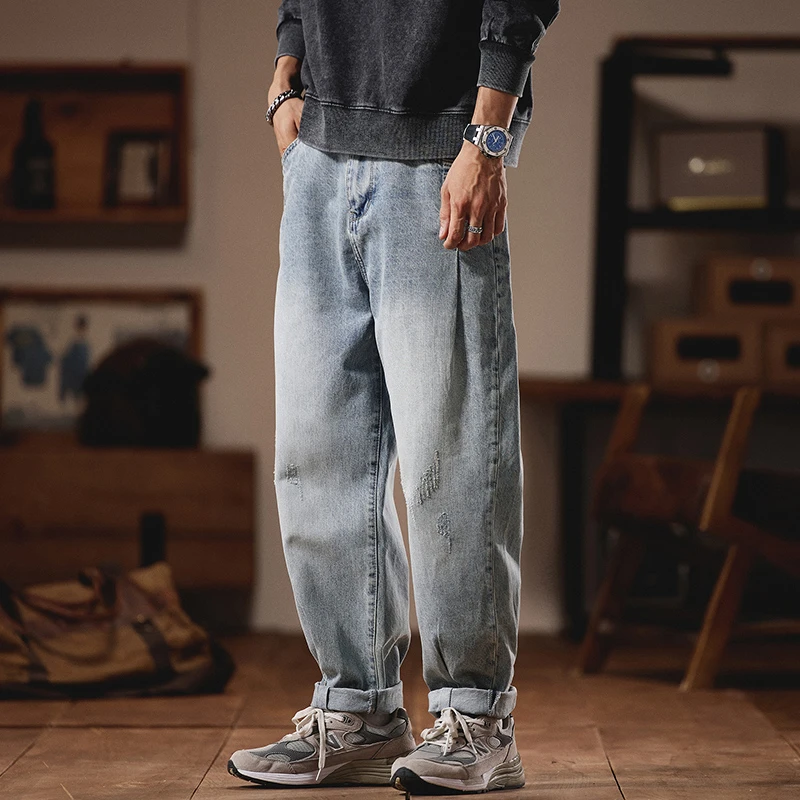 赞仕秋季牛仔裤男款美式休闲宽松百搭水洗潮牌直筒锥形长裤1189