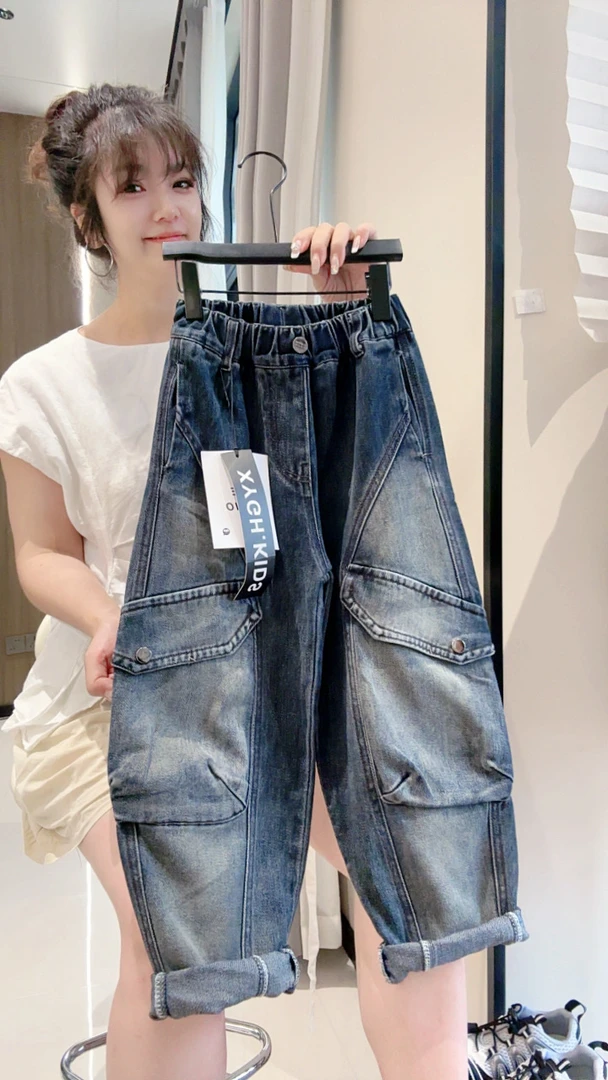 秋上新~高定定制新款韩版中大童工装大口袋牛仔裤百搭时尚00294