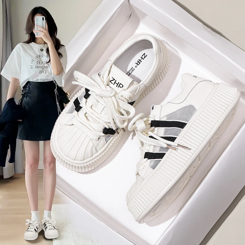 【清仓不退换】ZHR则则透气网洞厚底贝壳鞋2025新款休闲百搭小白鞋