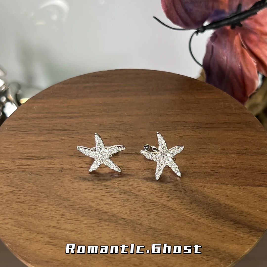 铜合金耳饰 海星满锆爆闪精致百搭小众高级感精灵耳夹