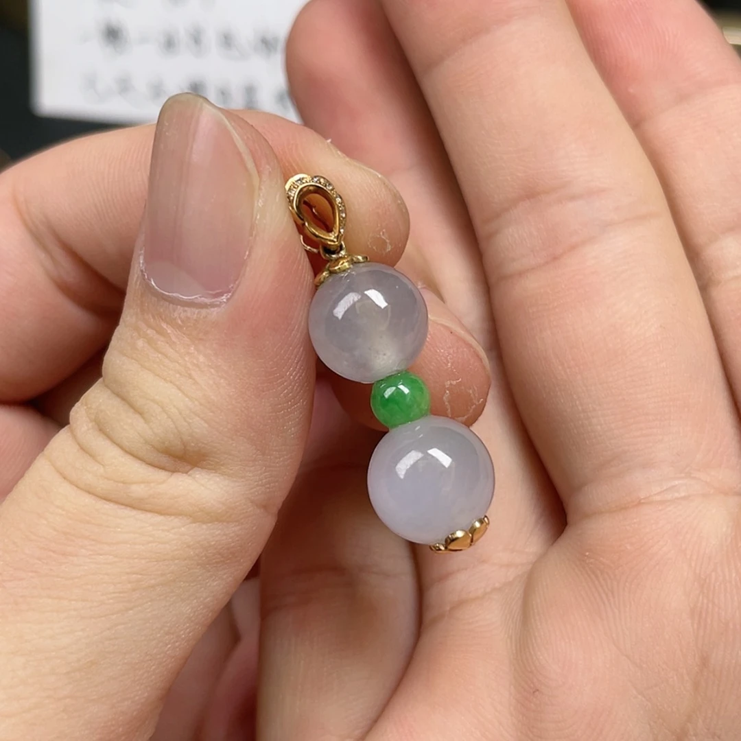 【闪购商品】颈饰18K金镶嵌翡翠珠子吊坠
