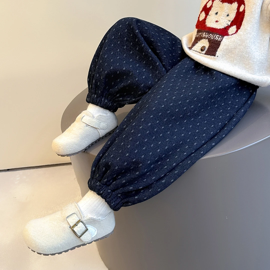 女童加绒休闲裤儿童韩版洋气加厚牛仔裤小女孩宝宝冬装2025新款潮